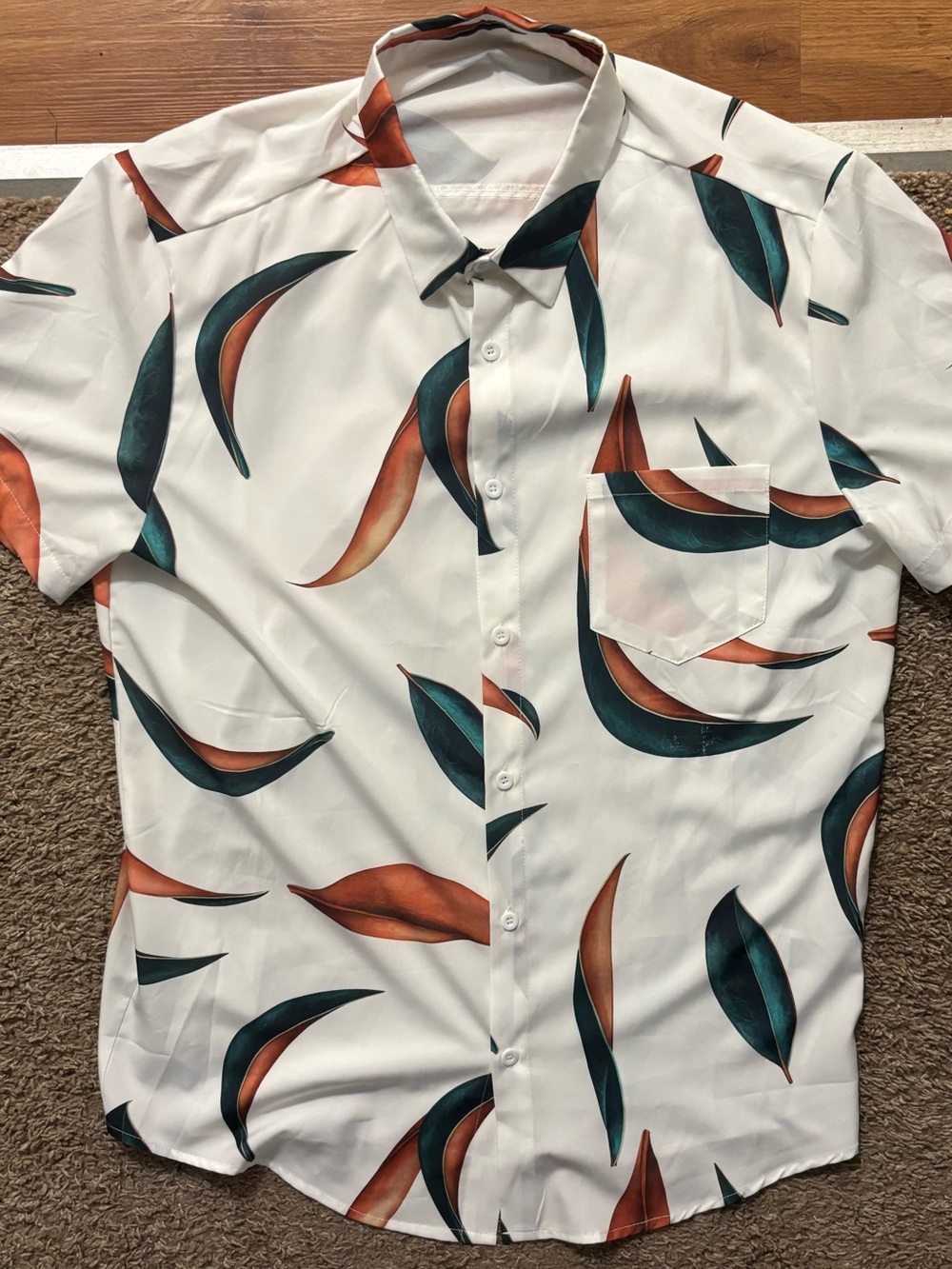 SHEIN Men's XL White Short-Sleeve Tropical Print Button Up Shirt NWOT